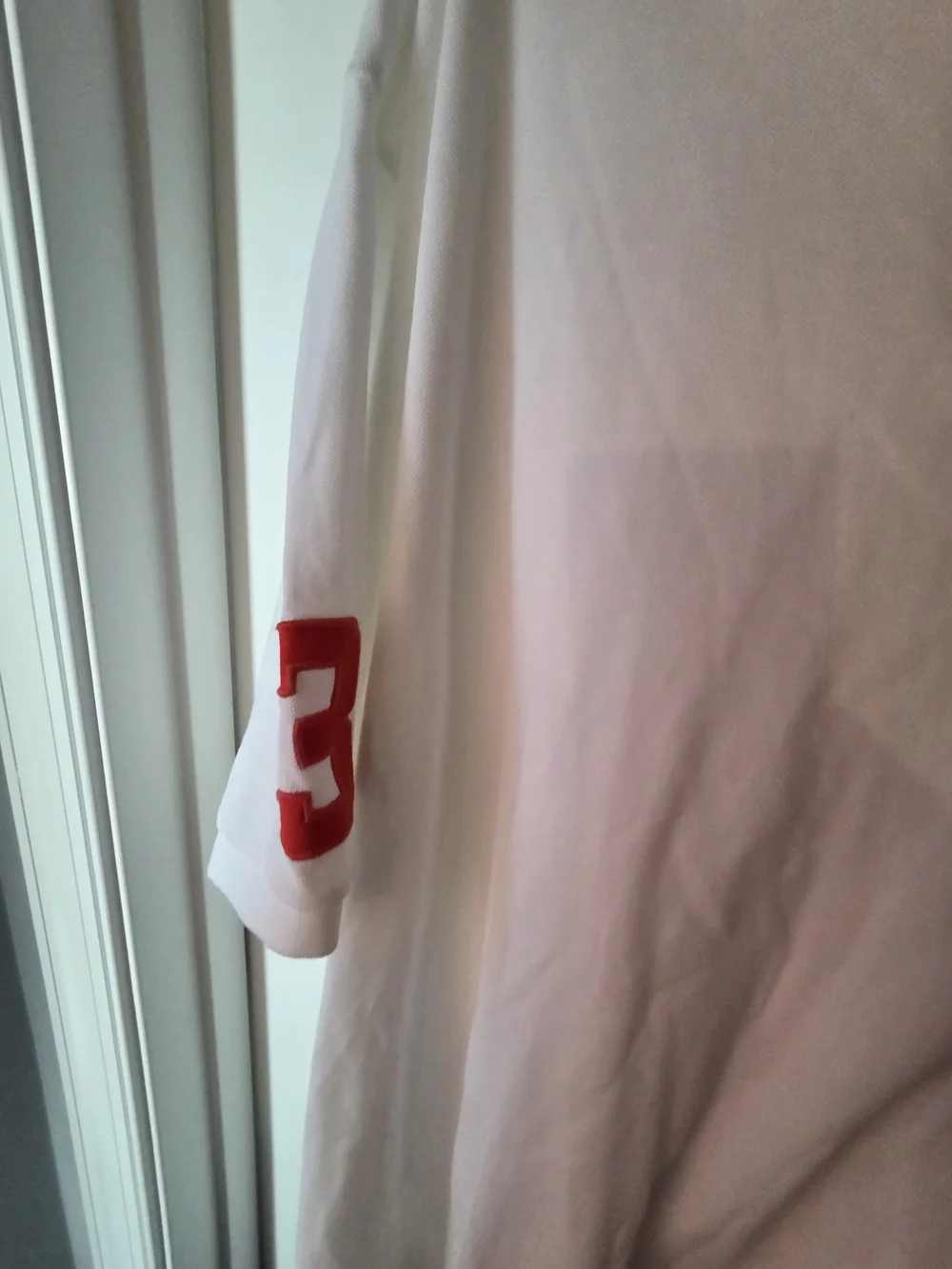 Ralph Lauren White Polo with Navy Pony and Red Sleeve Number